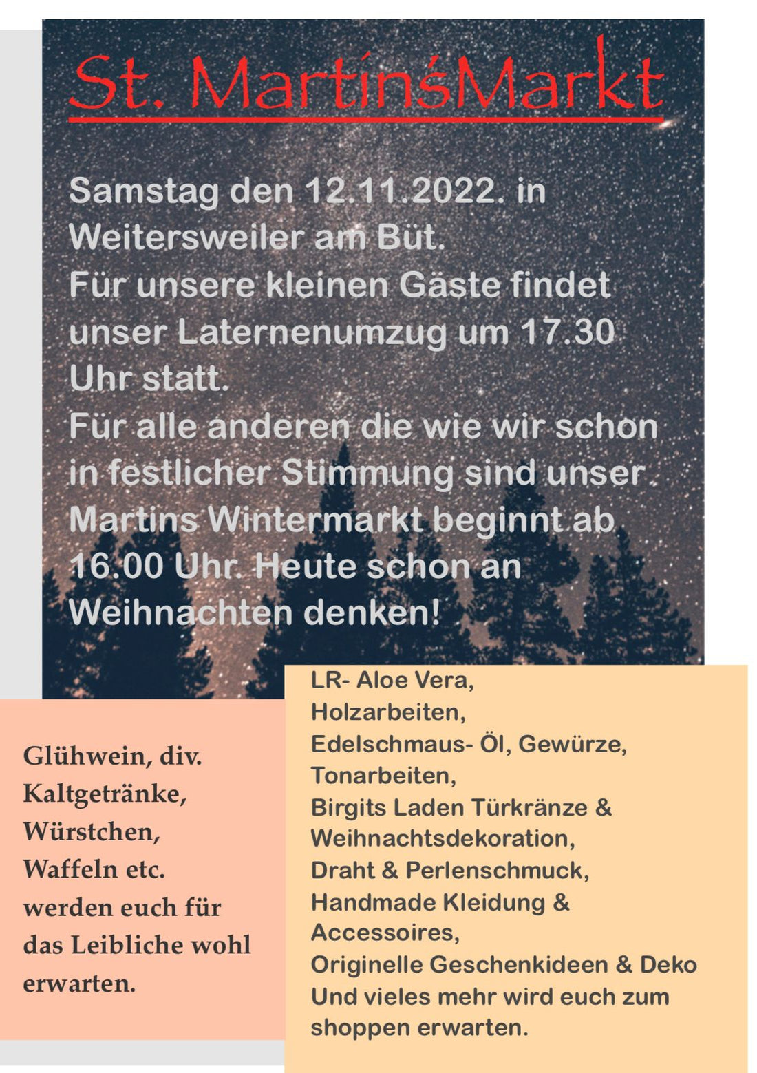 Kuscheliger Markt am Wochenende (Samstag 12.11.2022) in Weitersweiler